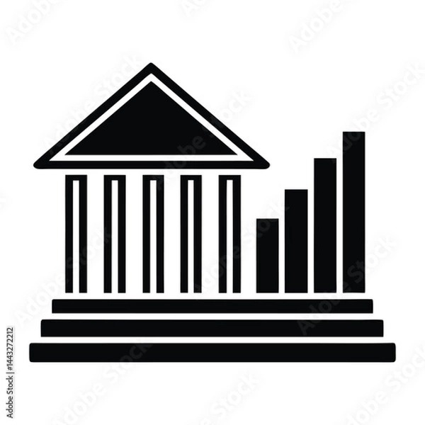 Obraz Bank building and bar chart combo on white background
