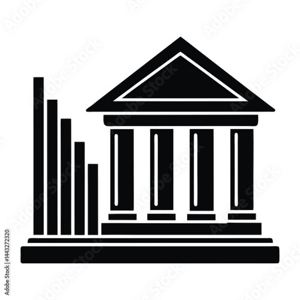 Obraz Bank building and bar chart combo on white background