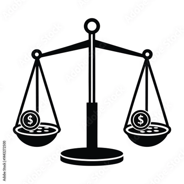 Obraz Balance scale with coins on white background