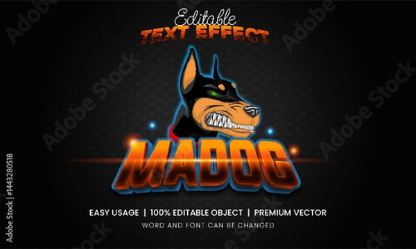 Fototapeta MAD DOG Editable text effect Logo Premium vector