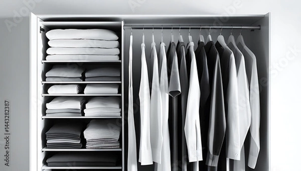 Obraz Organized Closet Interior: Clothes and Folded Linens