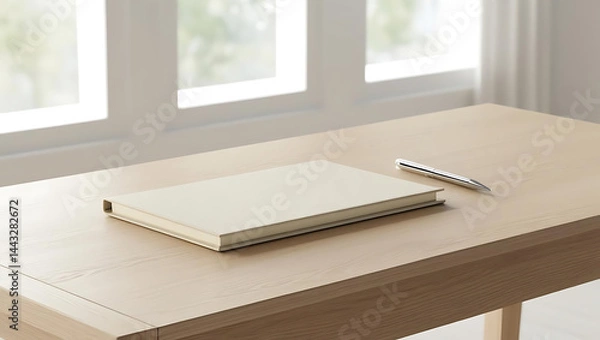 Fototapeta Minimalist Desk: Notebook and Pen in Natural Light