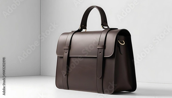 Obraz Elegant Brown Leather Satchel Bag on White Background