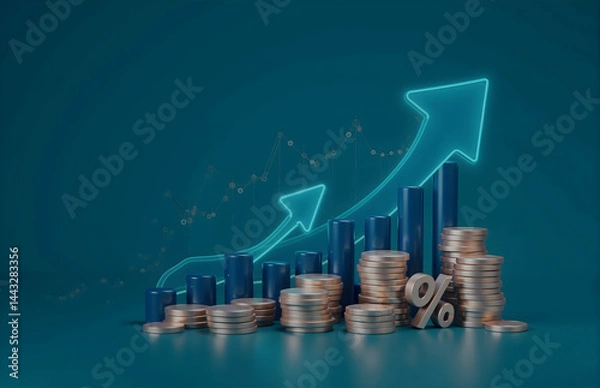 Fototapeta Financial Growth Visualization with Coins and Charts