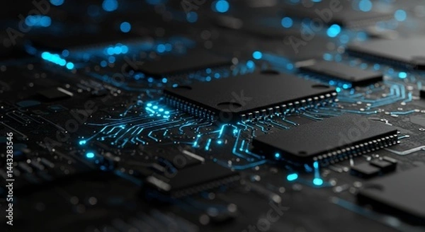 Obraz Electronic Circuit Board with Blue Lights