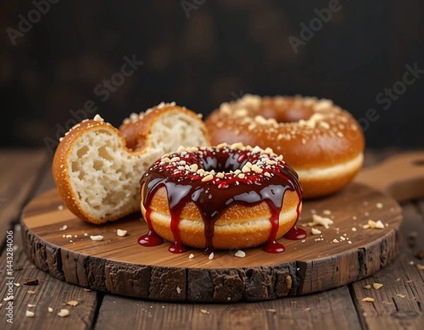 Obraz Gourmet Donuts: Chocolate Drizzle & Nut Toppings