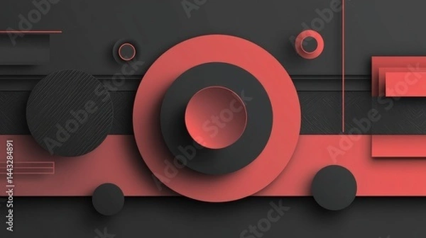 Fototapeta Intriguing modern abstract composition featuring red and black geometric shapes against a dark backdrop. Captivates with its balance, creative style, and striking contrast.