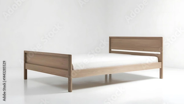 Obraz Minimalist Wooden Bed Frame on White Background