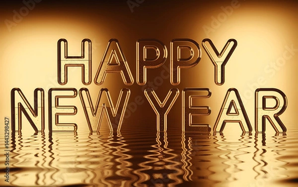 Obraz Sparkling Gold Happy New Year Greeting on Rippling Water