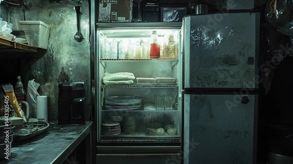 Obraz Old Refrigerator in a Messy Kitchen