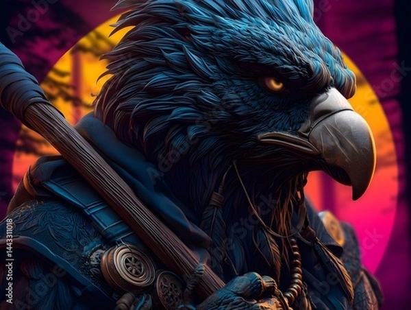 Fototapeta Majestic Eagle Warrior Portrait with Tribal Elements