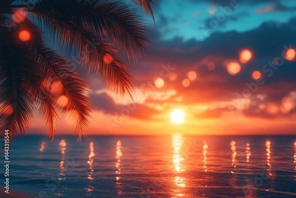 Fototapeta Sunset Over Ocean Waves Tropical Beach Nature Photography Calm Wide Angle Tranquility Concept