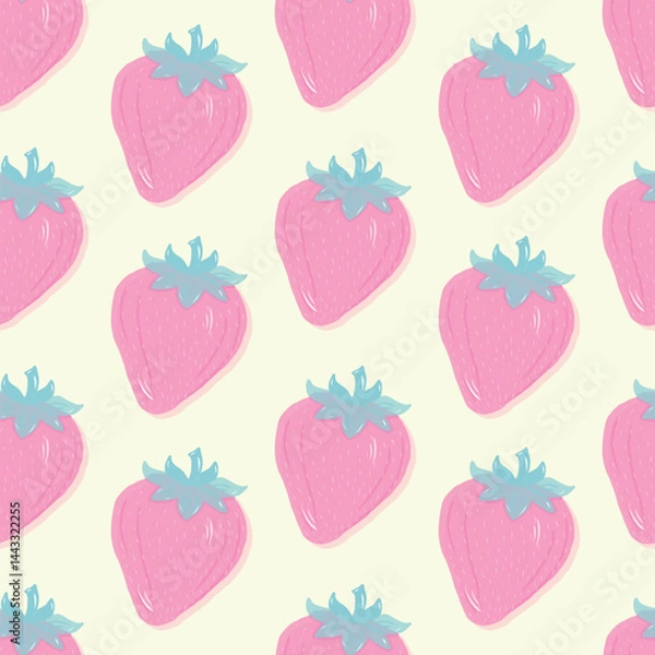 Obraz Fruits seamless hand drawn vector pattern with cute strawberry