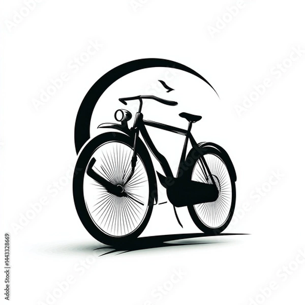 Obraz Black vector logo of a bicycle with filled wheels and a thin outlined frame, symbolizing eco-travel and sustainability, on a white background