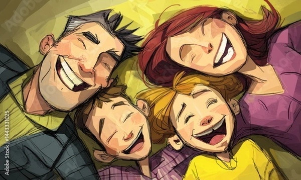 Obraz Happy family lying down, smiling