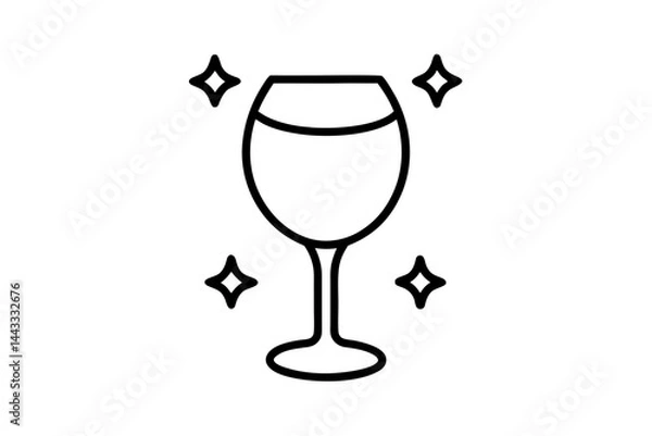 Obraz Wine Glass Icon – Line Art Vector for Drink and Celebration Themes

