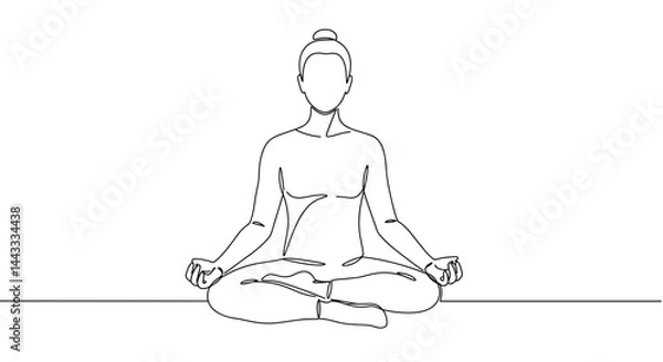 Fototapeta Minimalist line drawing of a person meditating in a serene setting  