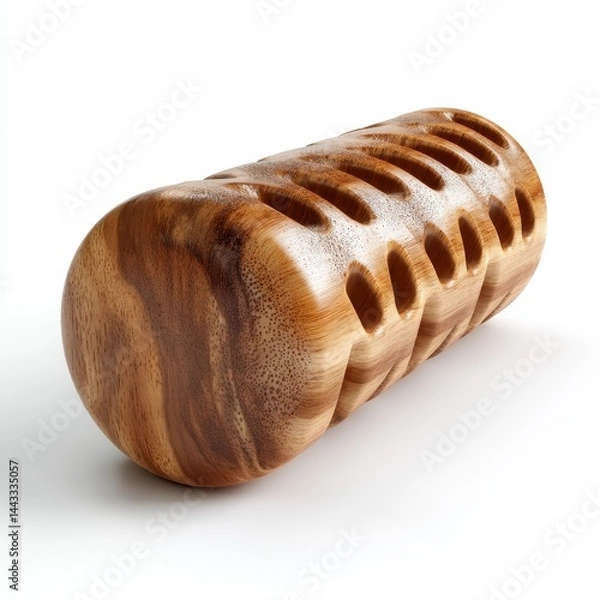 Fototapeta A smooth, cylindrical wooden knife block with multiple slots for knife storage, displayed on a light background.