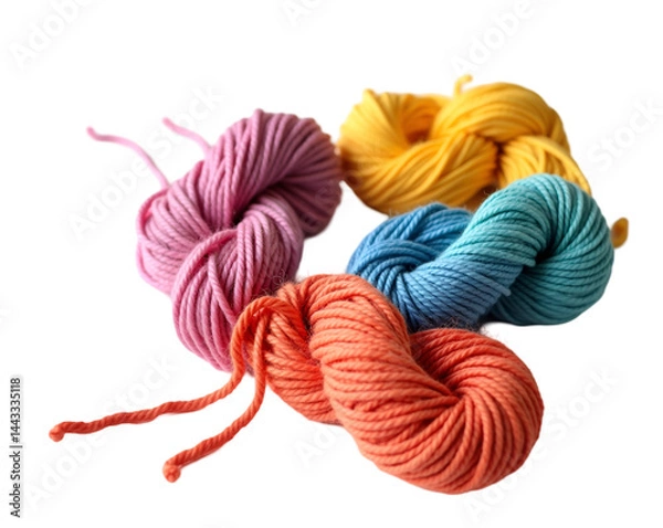 Fototapeta A Vibrant Collection of Yarn Cakes, Multicolored, Texturized, and Ready for Creative Knitting and Crochet Projects, Providing Inspiration and Joy