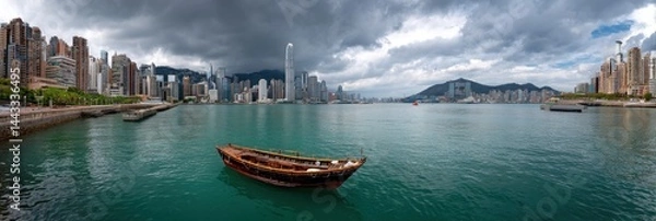 Obraz Hong Kong harbor cityscape under a cloudy sky