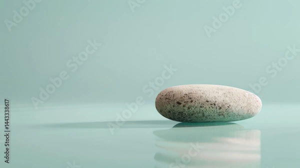 Fototapeta Smooth river stone resting on pastel mint background, creating serene and calming atmosphere