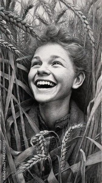 Obraz Joyful young woman in a field of wheat