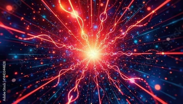 Fototapeta Complex interwoven lines forming a starburst pattern, art, pattern, black and white