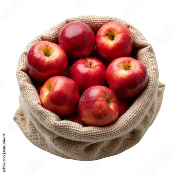 Fototapeta Vibrant red apples nestled in natural burlap sack create a rustic harvest display for autumn gatherings
