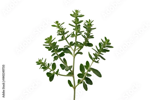 Fototapeta Captivating Close-Up of Fresh Oregano Stem, A Culinary Herb Isolated on Plain White Displaying Vibrant Green Leaves and Delicate Texture for Food Photography
