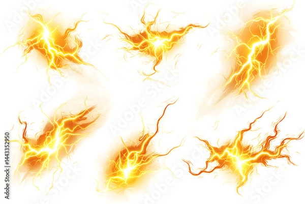 Fototapeta Dynamic electric lightning bolts with vibrant orange hues, showcasing energy and movement