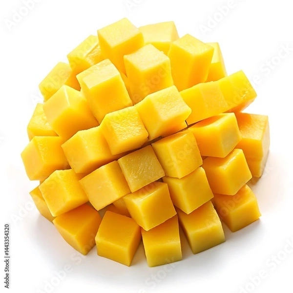 Fototapeta Mango cube slices stack top view isolated on white background