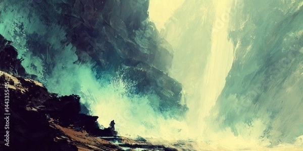 Obraz Majestic waterfall cascading through a rugged canyon