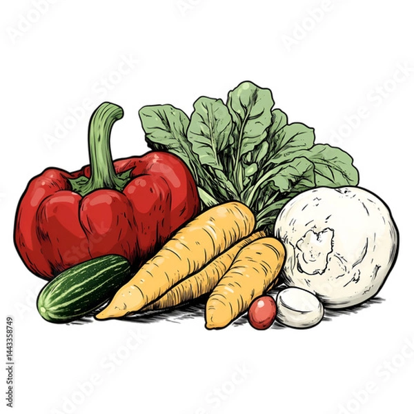 Fototapeta Fresh Fruits and Vegetables Supplier Icons – Wholesale Produce Trader Vector Set.  fresh food icons, grocery icons, fruit vendor vector, vegetable trader icons, healthy food icons, organic produce i

