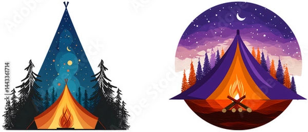 Obraz choice of 2 summer camp icons -round and triangle - isolated over white (transparent) background