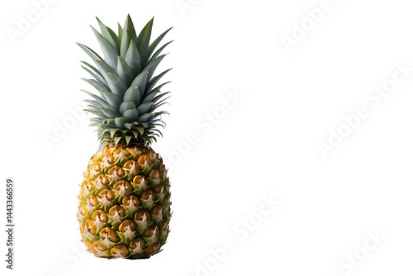 Fototapeta Close-up Studio Shot of a Fresh Pineapple with Green Crown Intact, Standing Tall and Isolated on a Plain Setting Showcasing its Unique Texture and Form