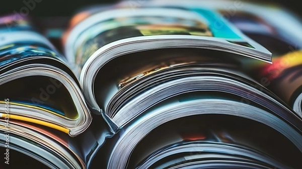 Obraz Open Glossy Magazine Pages CloseUp View Details Content, Paper Texture Publication