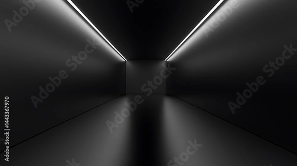 Fototapeta Black gradient studio room with neon reflections and futuristic digital feel