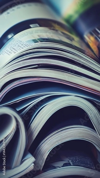 Obraz Stacked Paper Pages Close Up, Abstract Curve Lines in a Modern Style Magazine