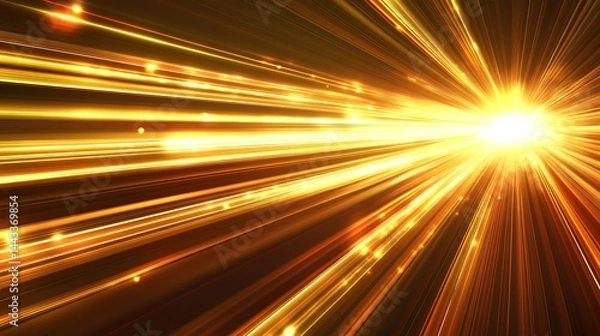 Fototapeta Bright golden light flash effect with transparent background and glare