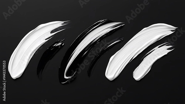 Obraz White and Black Glossy Paint Brushstrokes on Transparent Background Texture