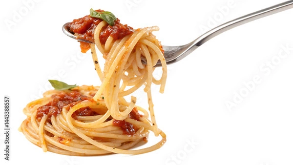 Fototapeta Spaghetti with pasta on fork isolated on white background PNG. AI GENERATED