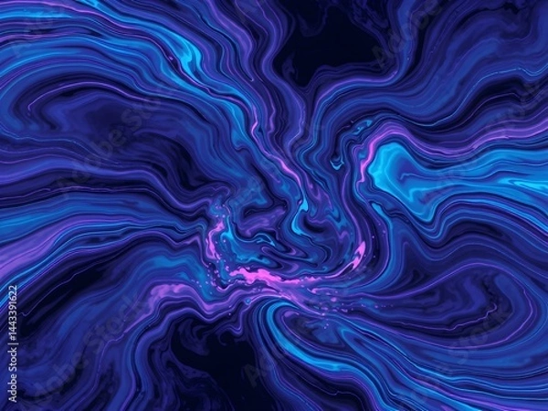 Fototapeta Abstract Fluid Swirls in Deep Purple and Blue Tones: This stunning and captivating work showcases an ethereal blend of swirling liquid, evoking a sense of mystery, movement, and artistic elegance.