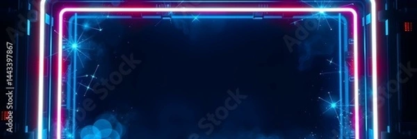 Fototapeta Neon Frame: Abstract digital art featuring a vibrant neon square frame with glowing pink and blue lines, creating a futuristic and energetic visual.