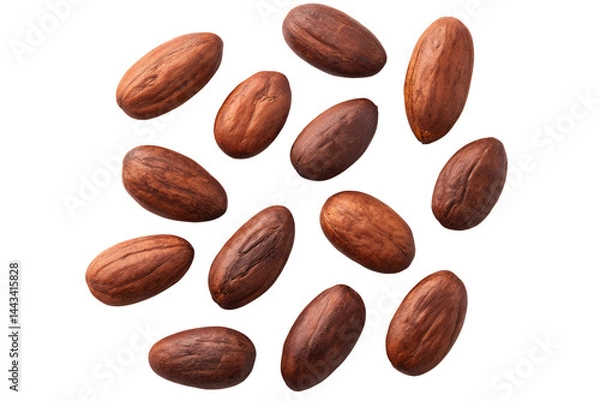 Fototapeta Raw Cocoa Beans Spread on White Background
