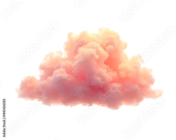 Fototapeta Ethereal Pink Cloud, A Dreamy Isolated Formation Against a Crisp Plain Backdrop Showcasing Serenity and Delicate Beauty with Wispy Details and Vibrant Hues