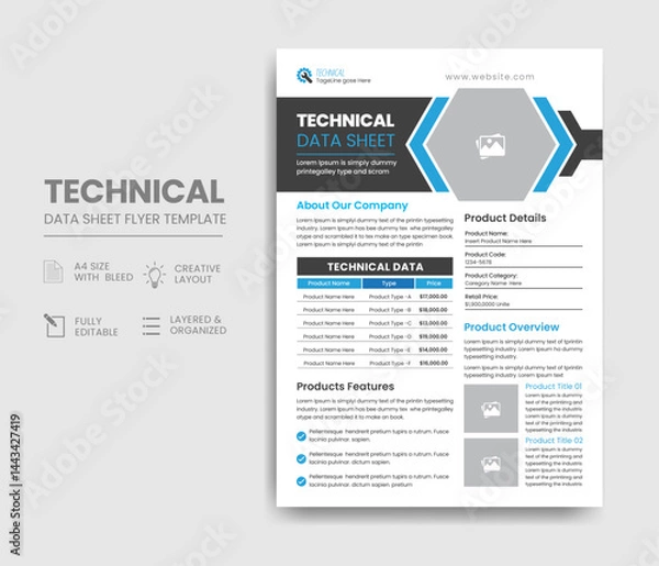 Obraz Technical Data Sheet Flyer Template Design