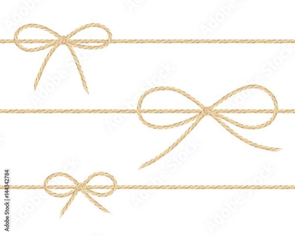 Obraz A set of realistic linen string bows. Vector illustration of different types of ribbons and linen string patterns.