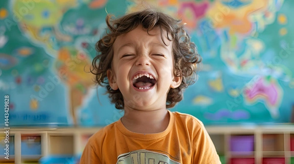 Fototapeta A Child Blushing, Avoiding Eye Contact, and Nervously Looking Away
