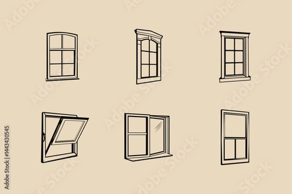 Obraz Architectural design collection of window types in black and white style