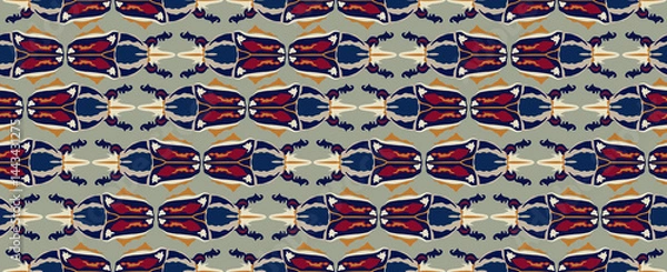 Fototapeta Artistic abstract seamless pattern with stylish decorative zoomorphic organic shape in 1920s European graphic design style